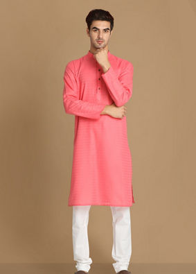 Bubblegum Pink Self Motif Kurta image number 1